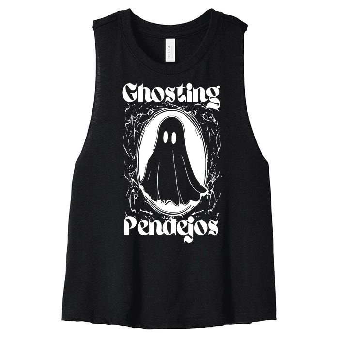 Ghosting Pendejos Funny Mexican Ghost Halloween Meme Women's Racerback Cropped Tank