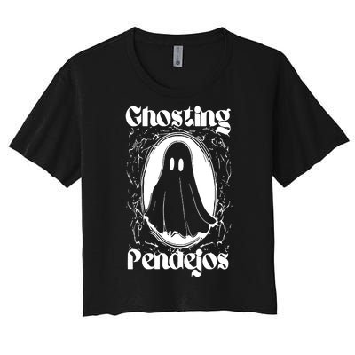 Ghosting Pendejos Funny Mexican Ghost Halloween Meme Women's Crop Top Tee