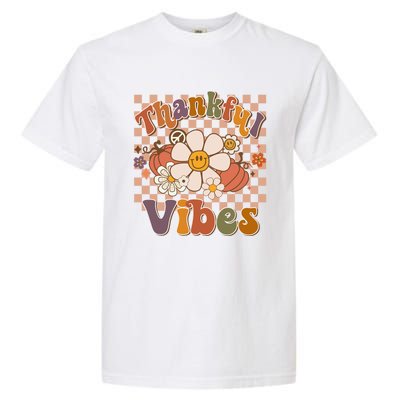 Groovy Pumpkin Flower Thankful Vibes Thanksgiving Matching Gift Garment-Dyed Heavyweight T-Shirt