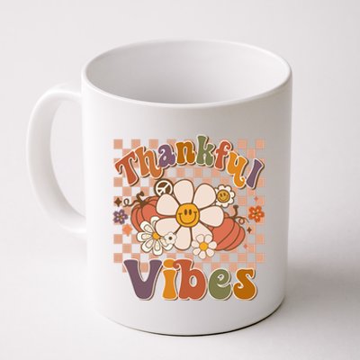 Groovy Pumpkin Flower Thankful Vibes Thanksgiving Matching Gift Coffee Mug