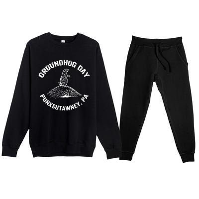 Groundhog Punxsutawney Funny Groundhog Day Shadow Gift Premium Crewneck Sweatsuit Set