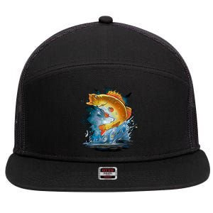 Golden Perch Fish Sea 7 Panel Mesh Trucker Snapback Hat