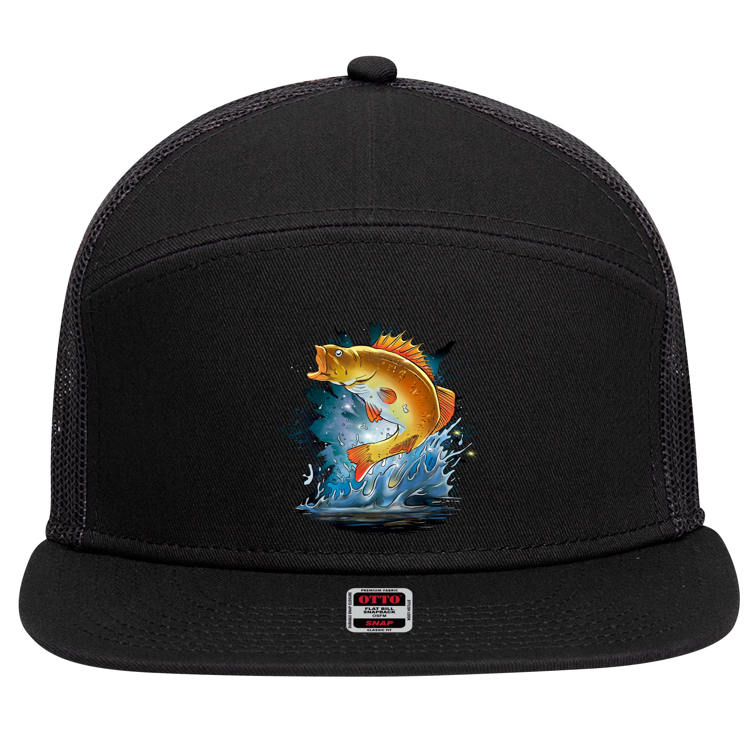 Golden Perch Fish Sea 7 Panel Mesh Trucker Snapback Hat
