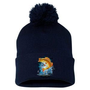 Golden Perch Fish Sea Pom Pom 12in Knit Beanie