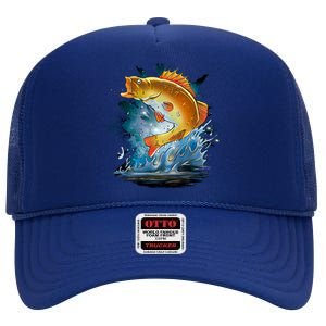 Golden Perch Fish Sea High Crown Mesh Back Trucker Hat