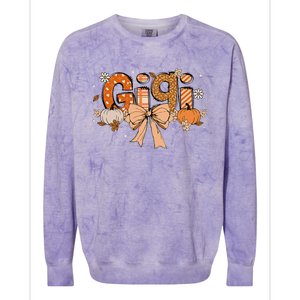 Gigi Pumpkin Fall Coquette Bow Thanksgiving Colorblast Crewneck Sweatshirt