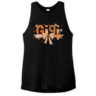 Gigi Pumpkin Fall Coquette Bow Thanksgiving Ladies PosiCharge Tri-Blend Wicking Tank