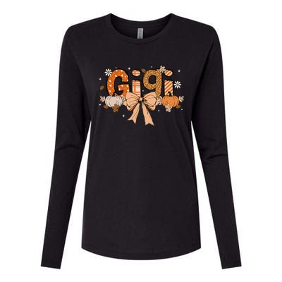 Gigi Pumpkin Fall Coquette Bow Thanksgiving Womens Cotton Relaxed Long Sleeve T-Shirt