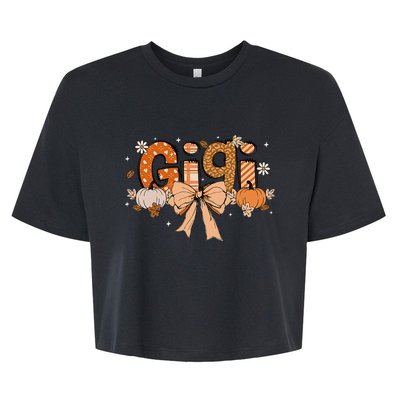 Gigi Pumpkin Fall Coquette Bow Thanksgiving Bella+Canvas Jersey Crop Tee