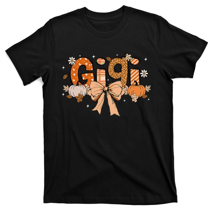 Gigi Pumpkin Fall Coquette Bow Thanksgiving T-Shirt