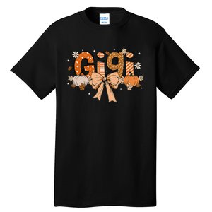 Gigi Pumpkin Fall Coquette Bow Thanksgiving Tall T-Shirt