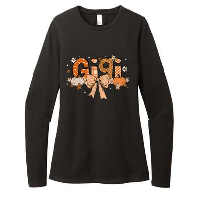 Gigi Pumpkin Fall Coquette Bow Thanksgiving Womens CVC Long Sleeve Shirt