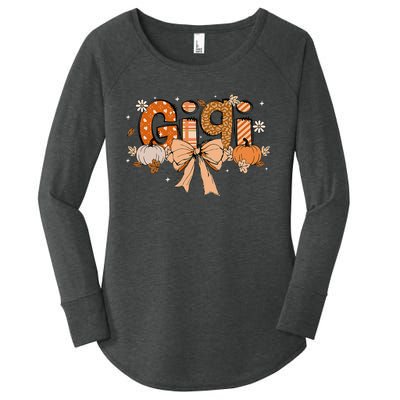 Gigi Pumpkin Fall Coquette Bow Thanksgiving Women's Perfect Tri Tunic Long Sleeve Shirt