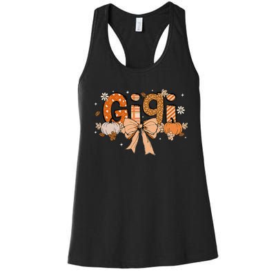 Gigi Pumpkin Fall Coquette Bow Thanksgiving Women's Racerback Tank