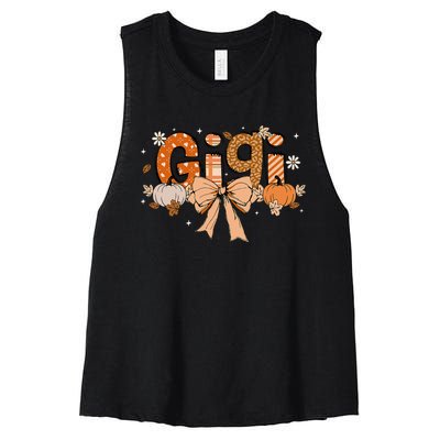 Gigi Pumpkin Fall Coquette Bow Thanksgiving Women's Racerback Cropped Tank