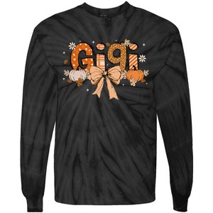 Gigi Pumpkin Fall Coquette Bow Thanksgiving Tie-Dye Long Sleeve Shirt