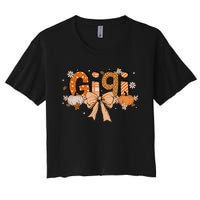 Gigi Pumpkin Fall Coquette Bow Thanksgiving Women's Crop Top Tee