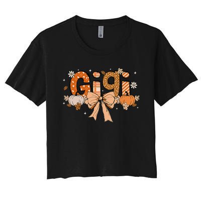 Gigi Pumpkin Fall Coquette Bow Thanksgiving Women's Crop Top Tee