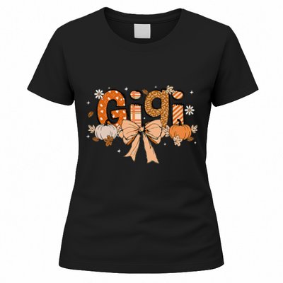 Gigi Pumpkin Fall Coquette Bow Thanksgiving Women's T-Shirt