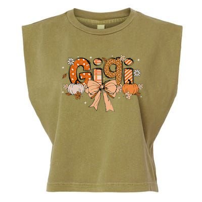 Gigi Pumpkin Fall Coquette Bow Thanksgiving Garment-Dyed Women's Muscle Tee