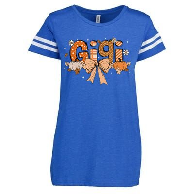 Gigi Pumpkin Fall Coquette Bow Thanksgiving Enza Ladies Jersey Football T-Shirt