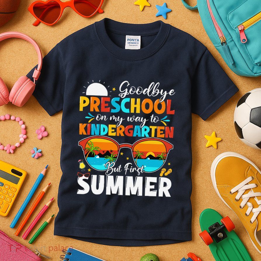 Goodbye Preschool Graduation To Kindergarten Hello Summer Kids T-Shirt