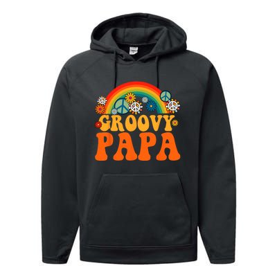 Groovy Papa Grandpa Tie Dye Hippie Rainbow Matching Family Performance Fleece Hoodie