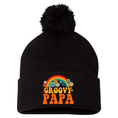 Groovy Papa Grandpa Tie Dye Hippie Rainbow Matching Family Pom Pom 12in Knit Beanie