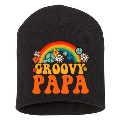 Groovy Papa Grandpa Tie Dye Hippie Rainbow Matching Family Short Acrylic Beanie