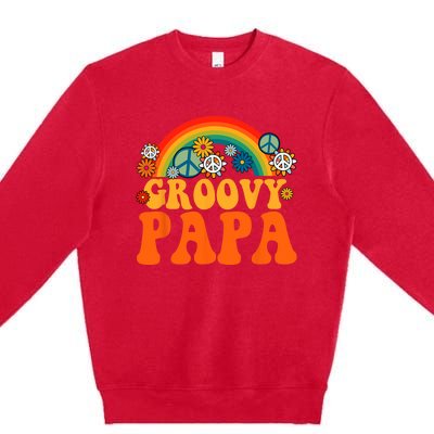 Groovy Papa Grandpa Tie Dye Hippie Rainbow Matching Family Premium Crewneck Sweatshirt