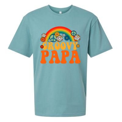 Groovy Papa Grandpa Tie Dye Hippie Rainbow Matching Family Sueded Cloud Jersey T-Shirt