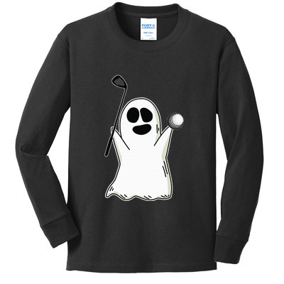 Ghost Playing Golf Lazy DIY Halloween Costume Funny Golfer Kids Long Sleeve Shirt