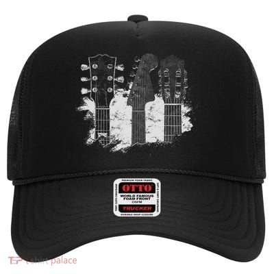 Guitar Player Gifts Rock N Roll Musician Festival Music High Crown Mesh Back Trucker Hat