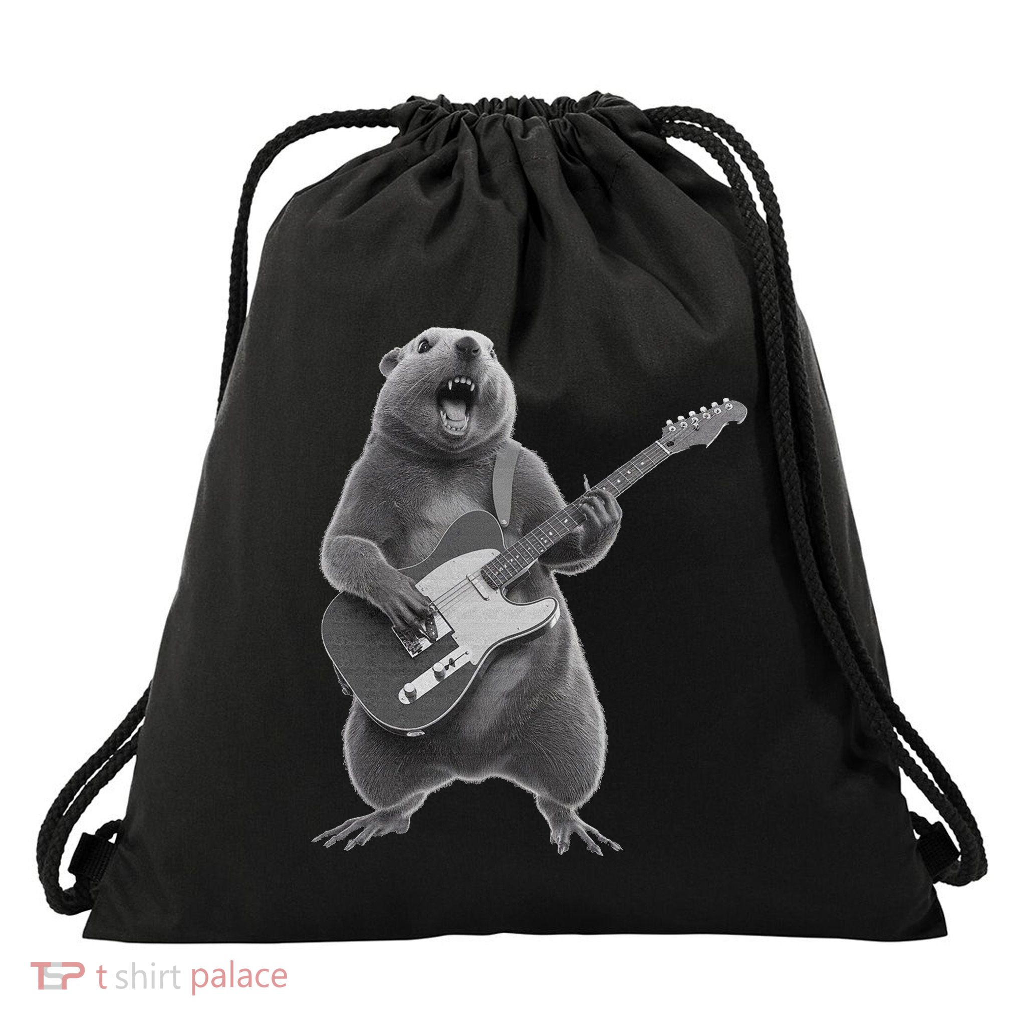 Groundhog Playing Guitar Rock Star Happy Groundhog Drawstring Bag