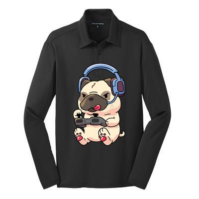 Gamer Pug Gaming Pugs Video Game Gift Silk Touch Performance Long Sleeve Polo