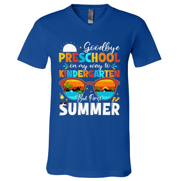 Goodbye Preschool Graduation To Kindergarten Hello Summer V-Neck T-Shirt