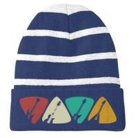 Guitar Pick Gift For Guitarist Retro Vintage Striped Beanie with Solid Band