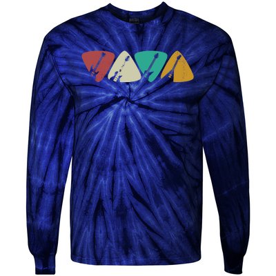 Guitar Pick Gift For Guitarist Retro Vintage Tie-Dye Long Sleeve Shirt