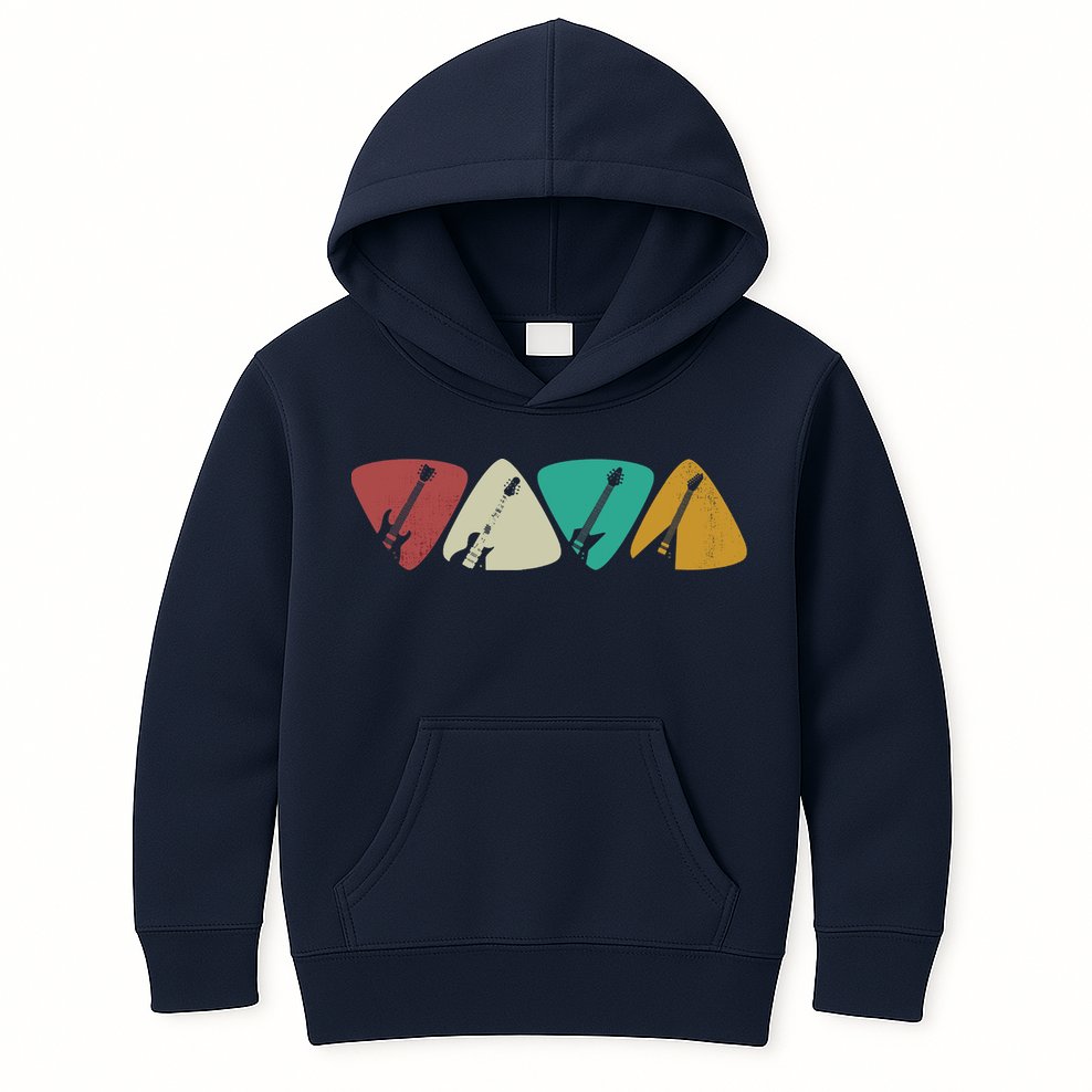 Guitar Pick Gift For Guitarist Retro Vintage Kids Hoodie