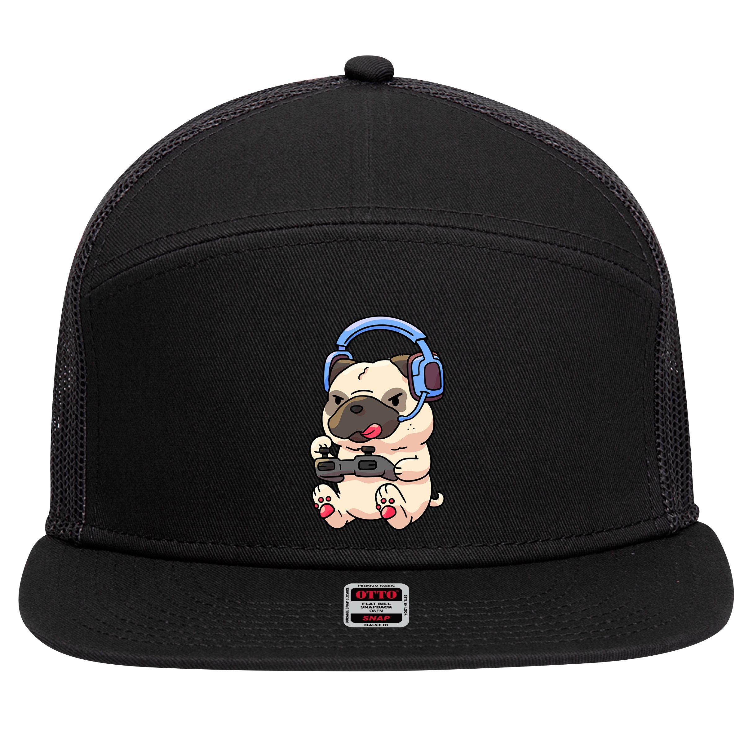 Gamer Pug Gaming Pugs Video Game Gift 7 Panel Mesh Trucker Snapback Hat