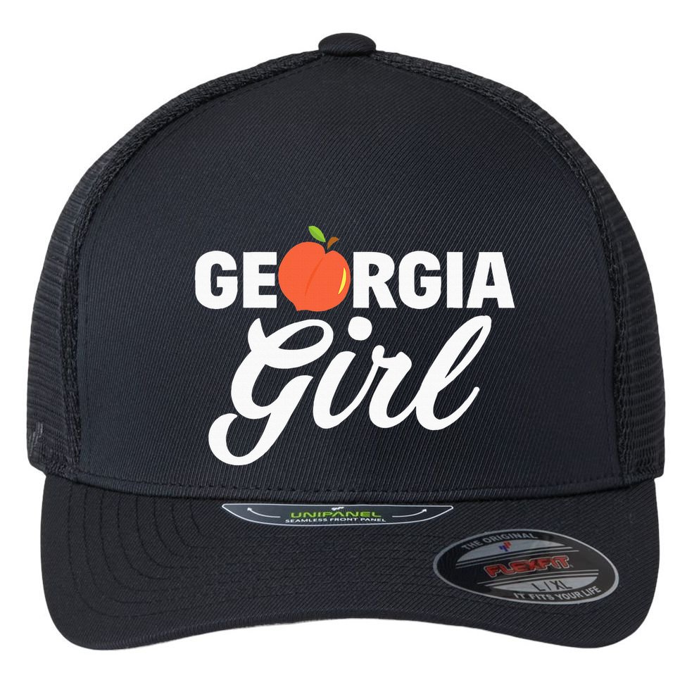 Georgia Peach Girl Funny Vintage Flexfit Unipanel Trucker Cap