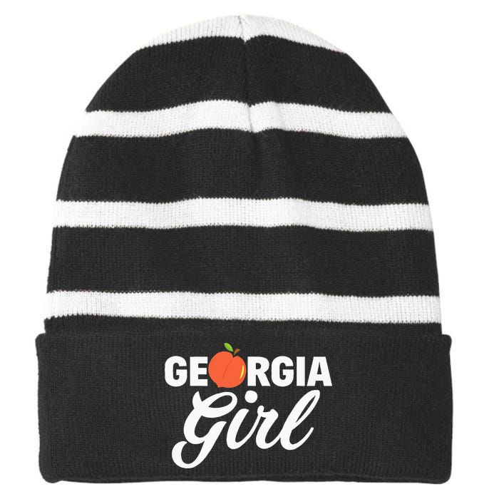 Georgia Peach Girl Funny Vintage Striped Beanie with Solid Band