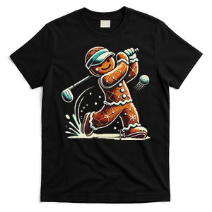 Gingerbread Playing Golf Ball Christmas Golf Lover Xmas T-Shirt