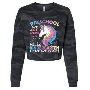 Goodbye Preschool Graduation Hello Kindergarten Prek Unicorn Cropped Pullover Crew