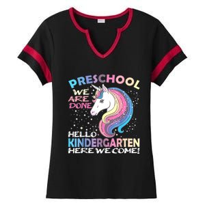 Goodbye Preschool Graduation Hello Kindergarten Prek Unicorn Ladies Halftime Notch Neck Tee