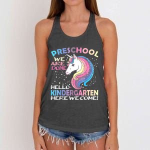 Goodbye Preschool Graduation Hello Kindergarten Prek Unicorn Women's Knotted Racerback Tank