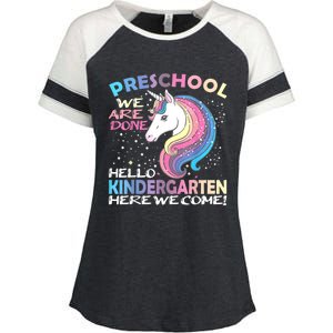 Goodbye Preschool Graduation Hello Kindergarten Prek Unicorn Enza Ladies Jersey Colorblock Tee