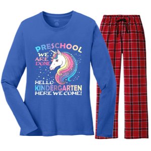 Goodbye Preschool Graduation Hello Kindergarten Prek Unicorn Women's Long Sleeve Flannel Pajama Set 