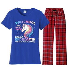 Goodbye Preschool Graduation Hello Kindergarten Prek Unicorn Women's Flannel Pajama Set