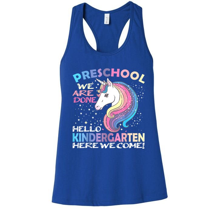 Goodbye Preschool Graduation Hello Kindergarten Prek Unicorn Women's Racerback Tank